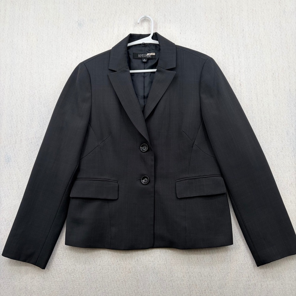 Kasper Womens Charcoal Gray Pinstripe Two Button Blazer Suit Jacket Size 10